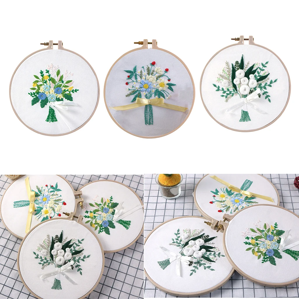 

DIY Ribbon Flowers Embroidery Set with Frame Needlework Kits Cross Stitch