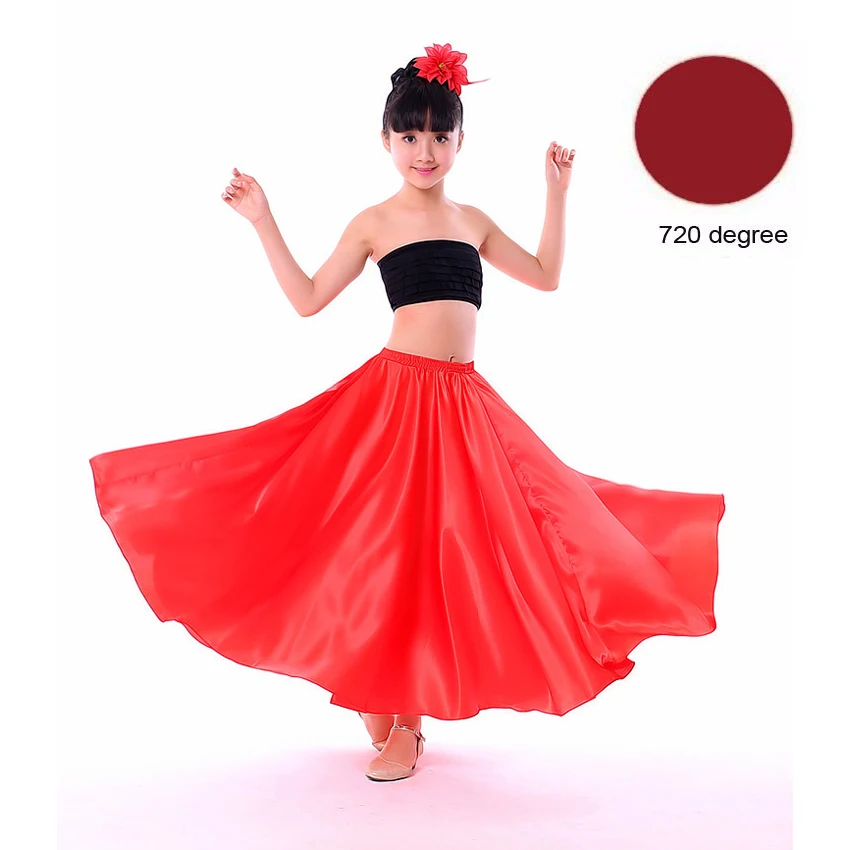 Танцевальные Костюмы для маленьких девочек, юбка для испанского фламенко, атласная однотонная красная сценическая одежда, платье для выступлений размера плюс, юбка для танцев - Цвет: Red skirt2 720