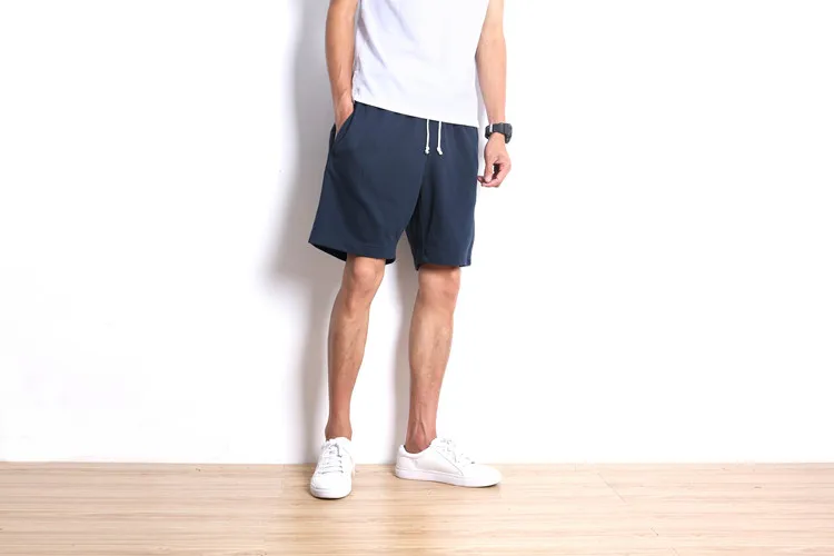 Для мужчин летние однотонные Цвет хлопчатобумажные спортивные шорты эластичная кулиска на талии пять-Цвет свободные трикотажные ткани дышащие комфортные шорты
