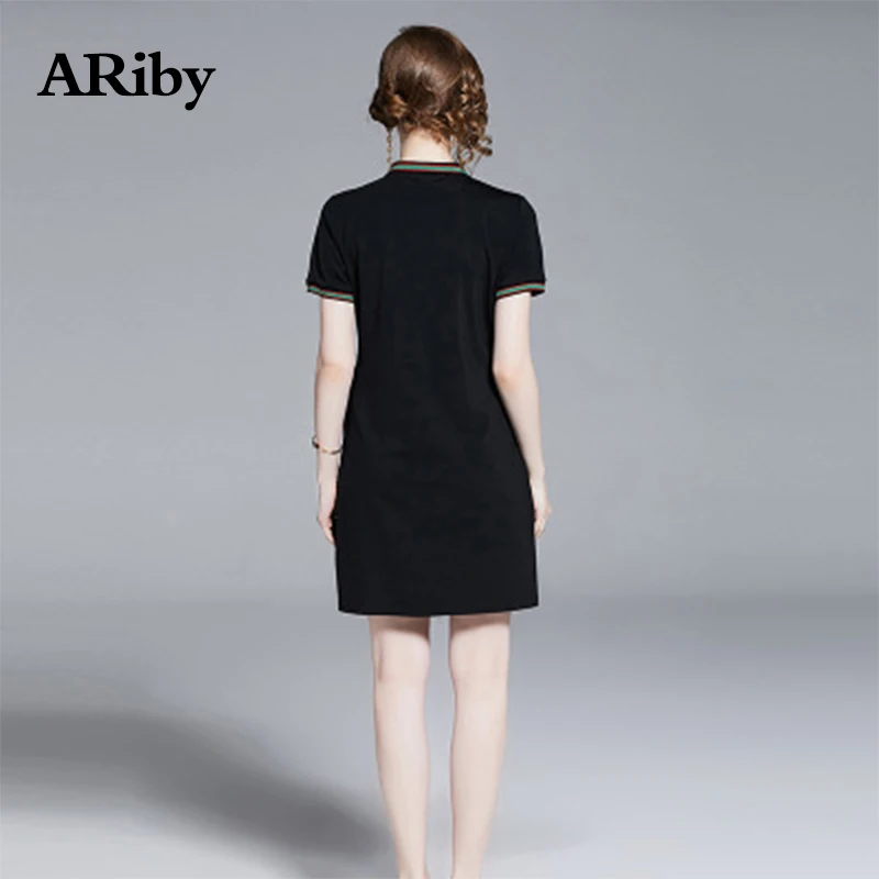 Dress Women Summer Vestidos Dress ARiby 2019 New Fashion Casual Solid Temperament Lapel Embroidered Cute Short Sleeve Mini Dress