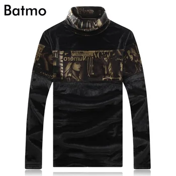

BATMO 2018 new arrival winter high quality velour printed Letter thrtleneck thicked t-shirts men,men's t-shirt plus-size 6302