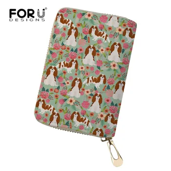 

FORUDESIGNS Cavalier King Charles Spaniel Floral Credit ID Card Holder PU Leather 18 Bits Women Wallet Business Card Case Travel