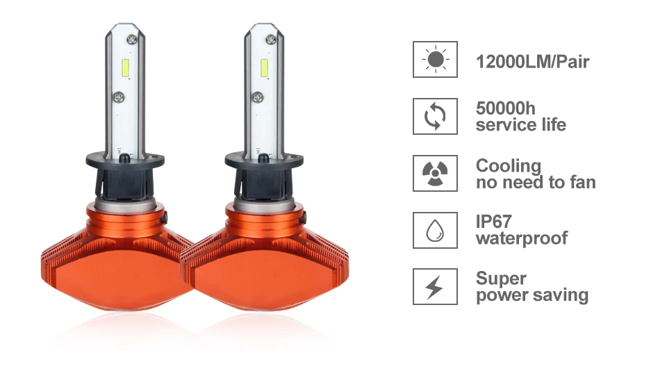 Aceersun 80W 12000lm H1 LED Car Headlight Bulb Auto Headlamp Fanless Fog Lamp 12V 24V 6500K for Lexus Nissan Toyota Chevrolet (3)