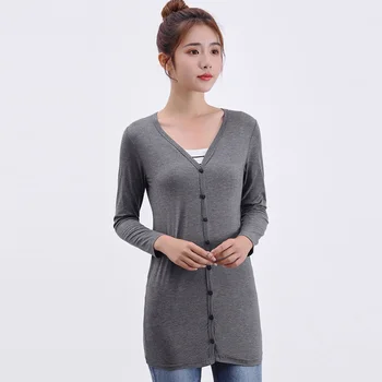 

Spring Summer Modal Coat Female Loose Solid Color Long Thin Soft Women Tops Outwears Ladies Modal Cardigans Coats YP2174