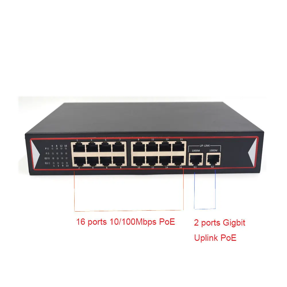 Коммутатор JYTTEK POE с 16 портами 10/100 Мбит/с и 2 гигбит utlink 48 В для ip камеры питанием по