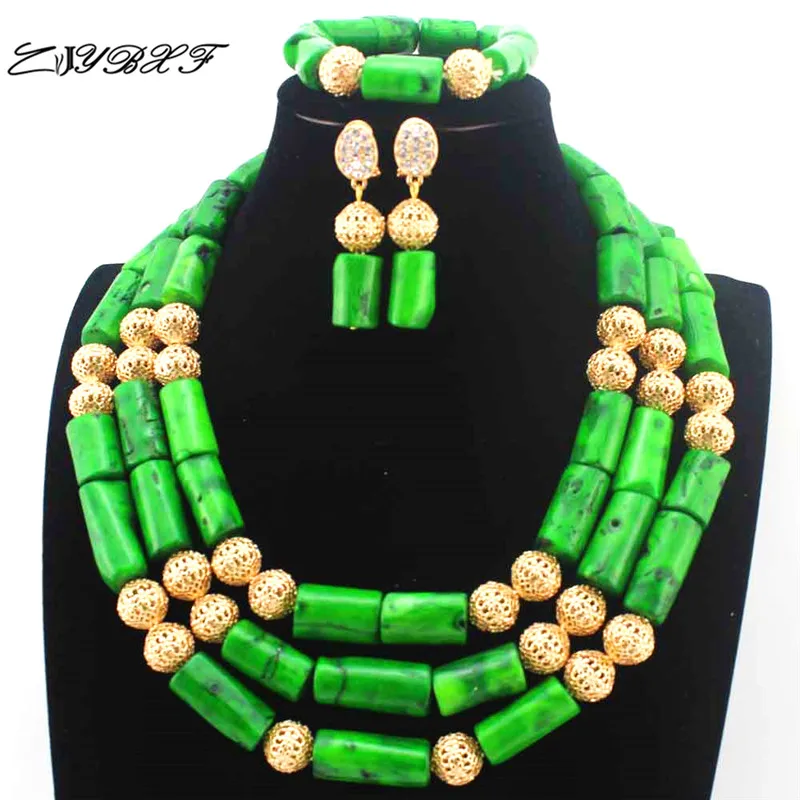 

African Green Coral Beads Jewelry Set earrings Nigerian Wedding Indian Costume Bridal Necklace Set Free Shipping L1146