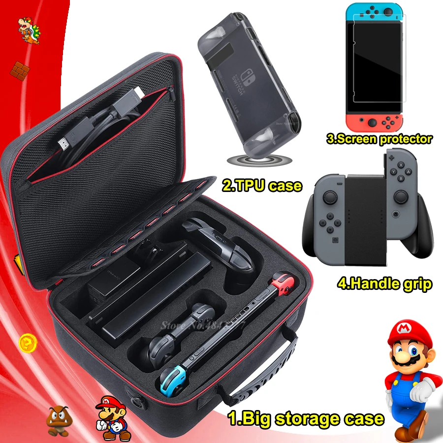 

Nintend Switch Accessory Carry Storage Bag TPU Case Tempered Glass Film Handle Grip for Nintendoswitch Nintendo Switch Accessory