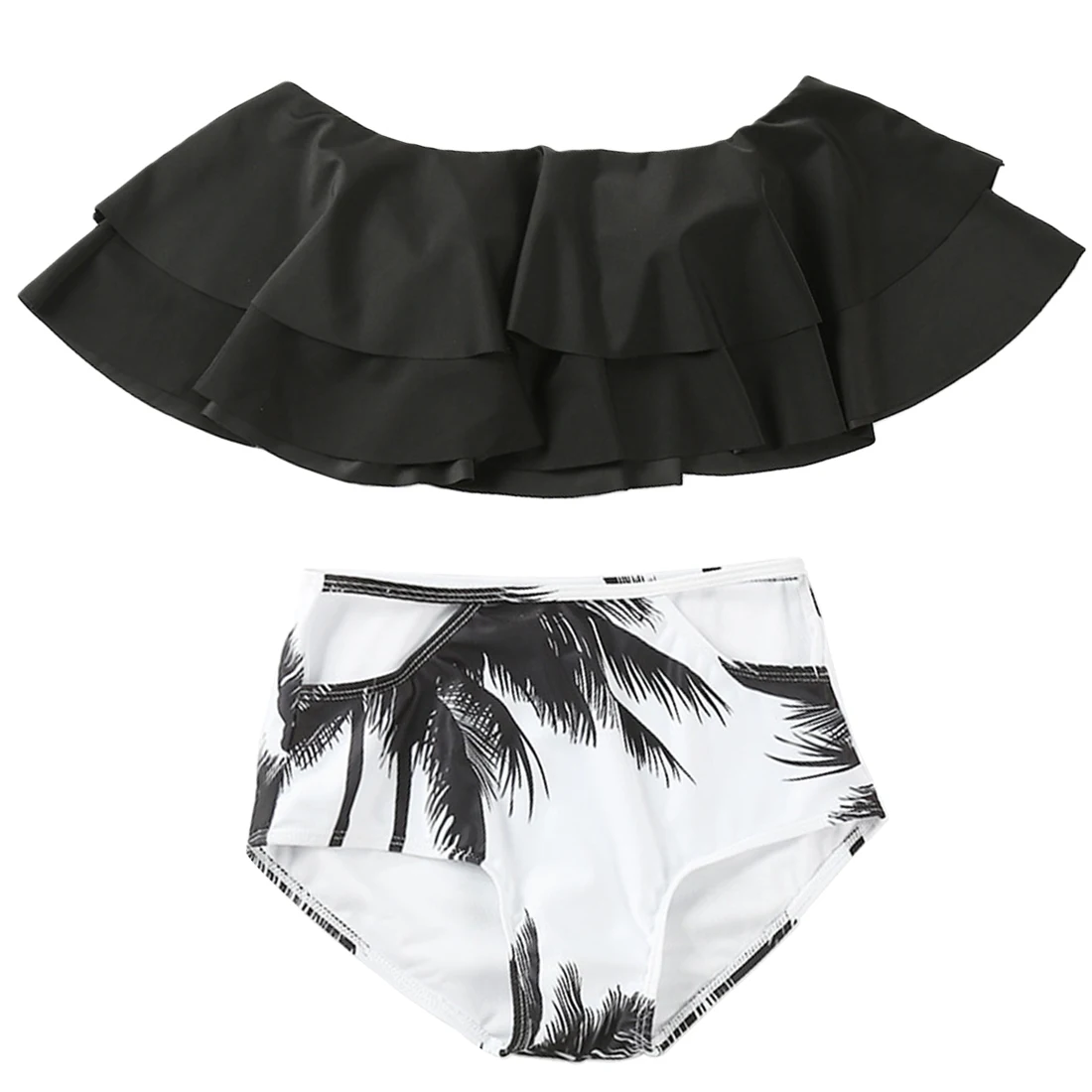 

High Waist Swimsuit 2018 Sexy Women Swimwear Bikinis Ruffle Vintage Bandeau Striped Bottom Bikini Set Bathing Suits