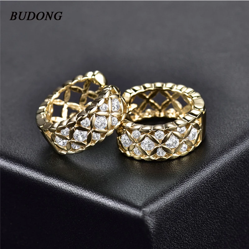 

BUDONG Brand 2017 Hollow Crystal Piercing Cross Hoop Earring for Women Silver/Gold Color Earing Cubic Zircon Jewelry XUE215