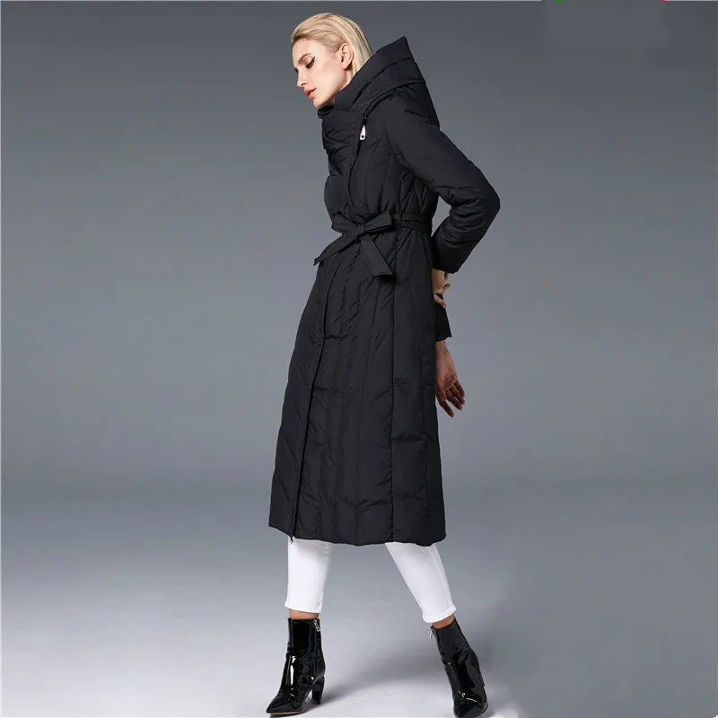 Высококлассный бренд, зимнее женское приталенное длинное пуховое пальто с поясом, Толстая теплая верхняя одежда