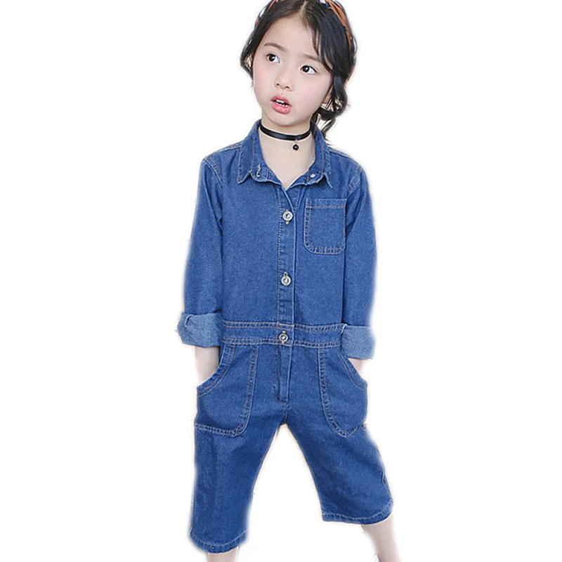 

baby girls rompers 2019 new spring autumn long sleeve kids jumpsuit trouser blue and black children denim romper for girls