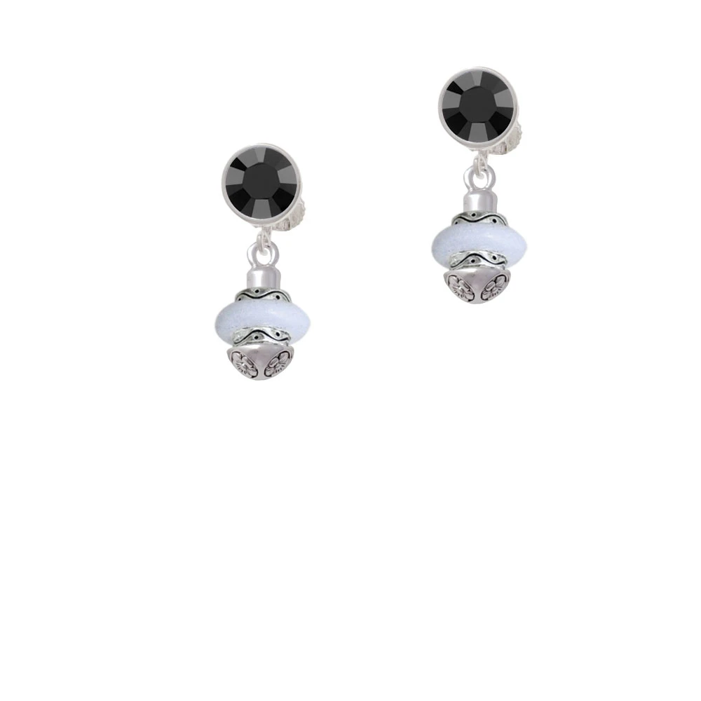 White Center Spinner Crystal Clip On Earrings (2)