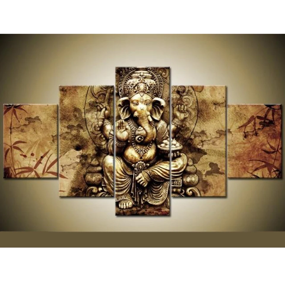 

Frame Art HD Printed Canvas Poster Home Decoration 5 Panel Ganesha Red Maple Tree Living Room Wall Modular Pictures Painting