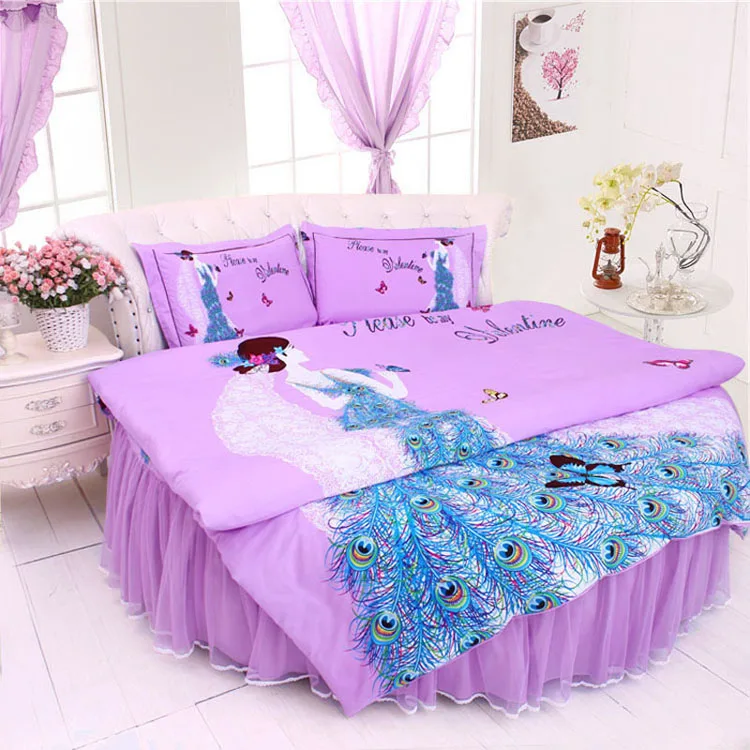 Top Round Bed Chinese Style Wedding rosy Bedding sets SuperKing 9Ft Dancing Girls Home MARRY DuvetCover Bedskirt Set Round Bedding 74