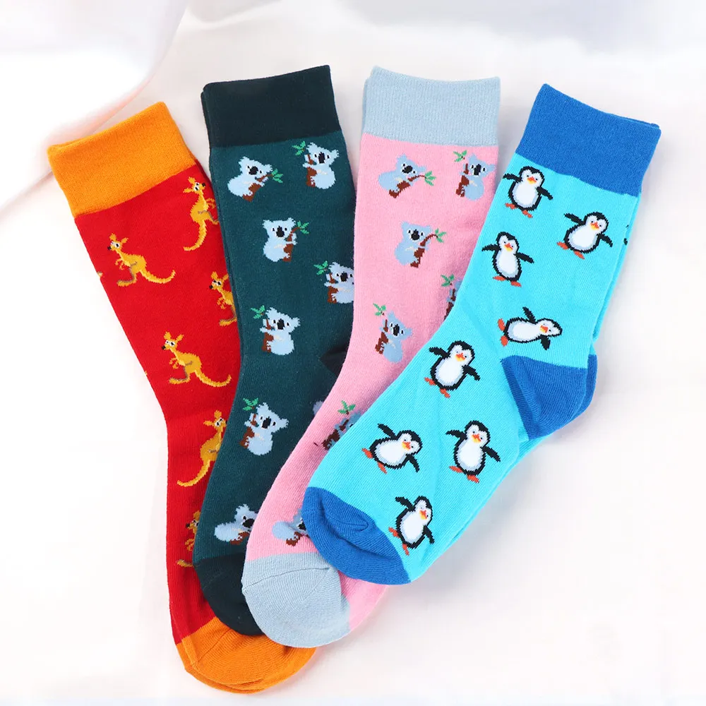 

1 Pair Cartoon Penguin Koala Animal Pattern Female Cotton Pile Heap Socks Spring Autumn calcetines cortos