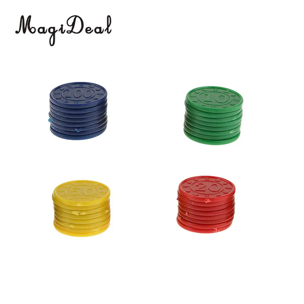 MagiDeal High Quality 32Pcs Plastic Poker Chips 31 Dia for Fun Family Party Bar Club Game Novelty Gifts - Red Green Blue Yellow