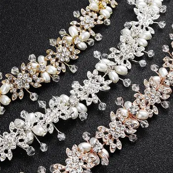 

1pcs Rose Gold Luxury Bridal Headbands With Pearls Hair Vines Wedding Headpieces For Bride Bridesmaids Prom Hair Accessories