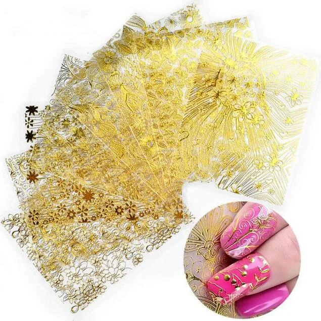 8pcs Gold nail art sticker Nail metal design pattern tape polish gel decorations styling Decal manicure tools | Красота и здоровье