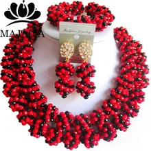Модные нигерийские Свадебные африканские бусины комплект ювелирных изделий красный кристалл свадебные комплекты ювелирных изделий JWN-000568