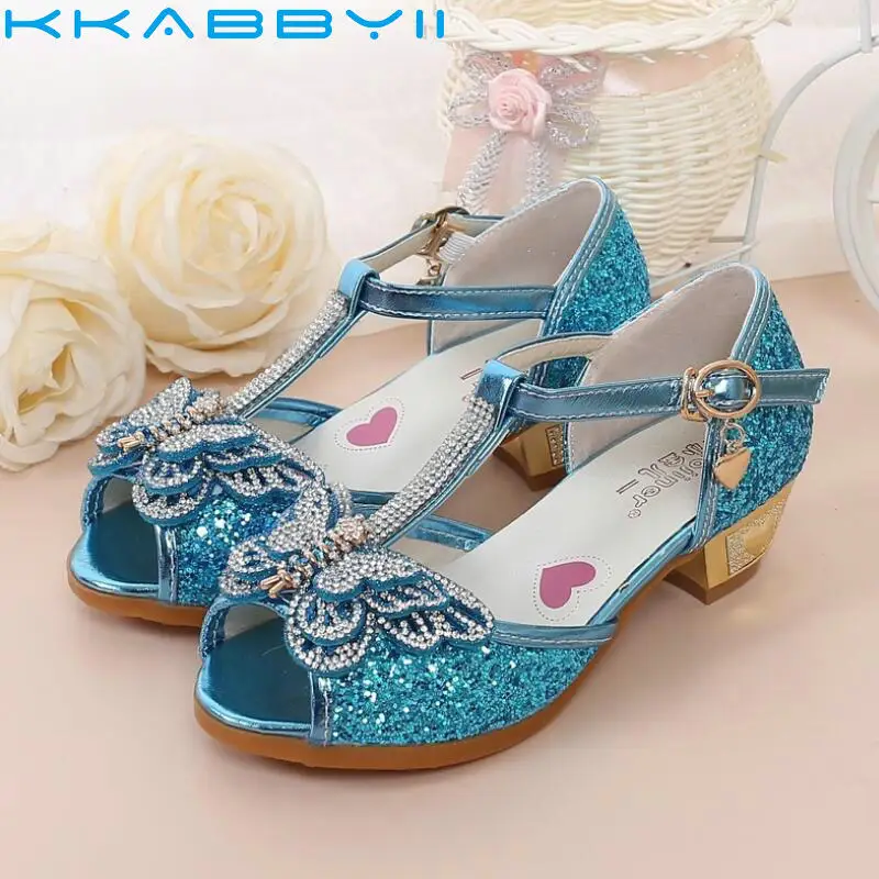 Children's Shoes Crystal Bow High Heels Princess Shoes New Girls Fish