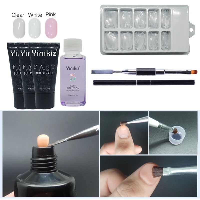 

Yinikiz 30g Poly Gel Kit UV Fast Builder Gel Double Use Nail Art Manicure Nail Model Nail Solution Polygel Tools Set