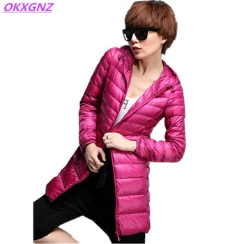 

Autumn/Winter Light thin Down cotton Jackets female Coat Hooded Medium Length Warm Coat Plus Size 4XL Women Basic Coats OKXGNZ