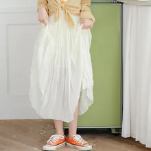 Новые однотонные длинные Шифоновая юбка летние универсальные Макси плиссированные шифоновые юбки Высокая Талия линии шифон плиссированные юбки макси