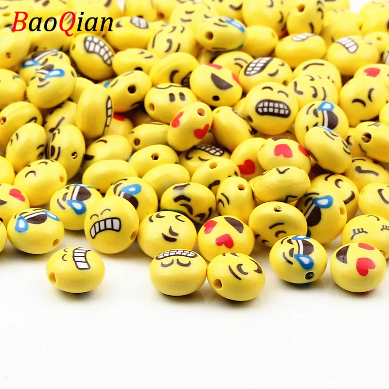 

DIY Yellow Polymer Clay 25pcs Smile Face Spacer Acrylic Beads 12mm For Jewelry Necklace Making