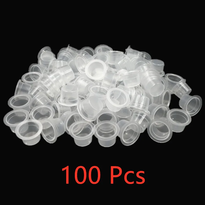 

100pc S/M Plastic Disposable Microblading Tattoo Ink Cups Permanent Makeup Pigment Clear Holder Container Cap Tattoo Accessory