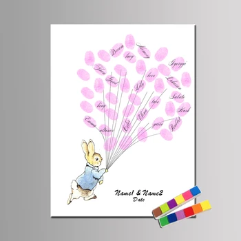 

The Rabbit In Dress Free Personalized Custom Name Date Fingerprint DIY Guestbook For Wedding Baby Show Brthday Unframed HK090