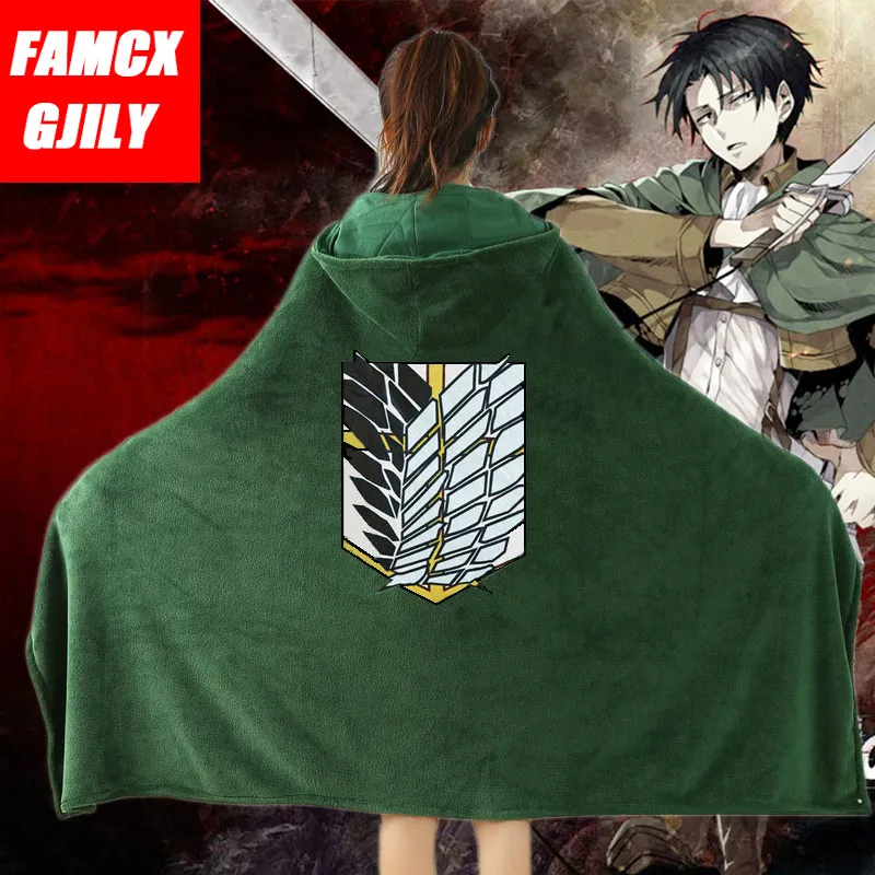 

Attack on Titan Wearable Hoodie Blankets for Adult Levi Ackerman Cosplay Shawl Cloak Cartoon Coral Plush Cape Throw Blanket