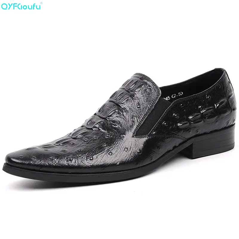 

Brand 100% Genuine Leather Formal Shoes Man Oxfords Handmade Designers Crocodile Pattern Slip On Mens Dress Shoes
