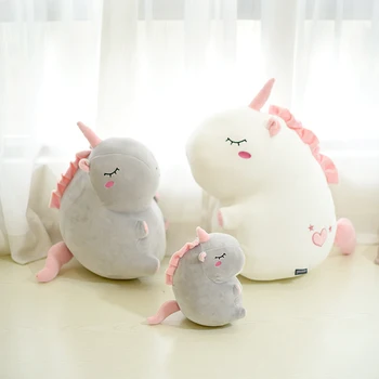 

Candice guo! super cute plush toy smiling unicorn soft fat doll cushion baby girls photo props toy birthday Christmas gift 1pc