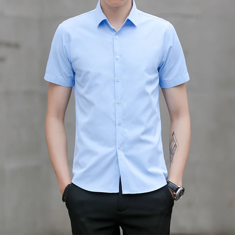 Dress Shirt Men Clothes 2019 New Summer Short Sleeve Fashion Solid Color Handsome Shirt Business Casual Camisa Masculina