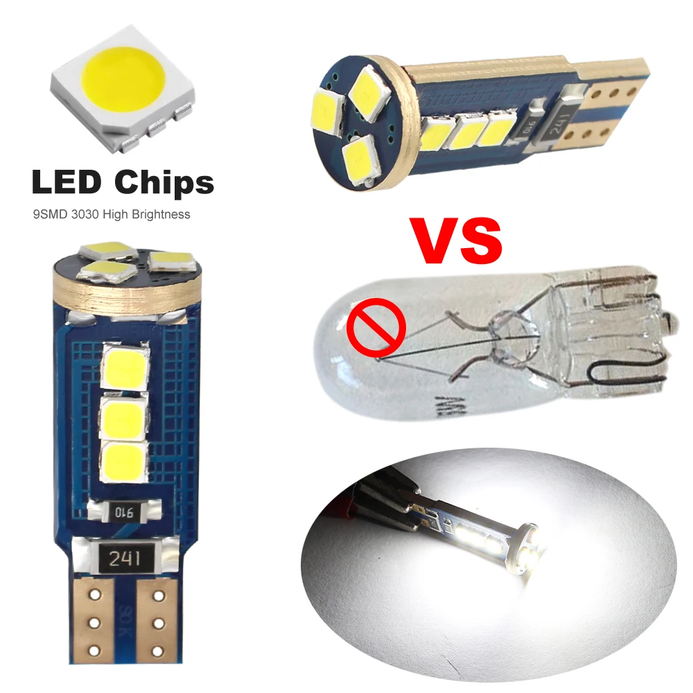 T10 W5W светодиодный лампы Canbus Нет Ошибка 168 194 3030 9 SMD для автомобилей габаритный