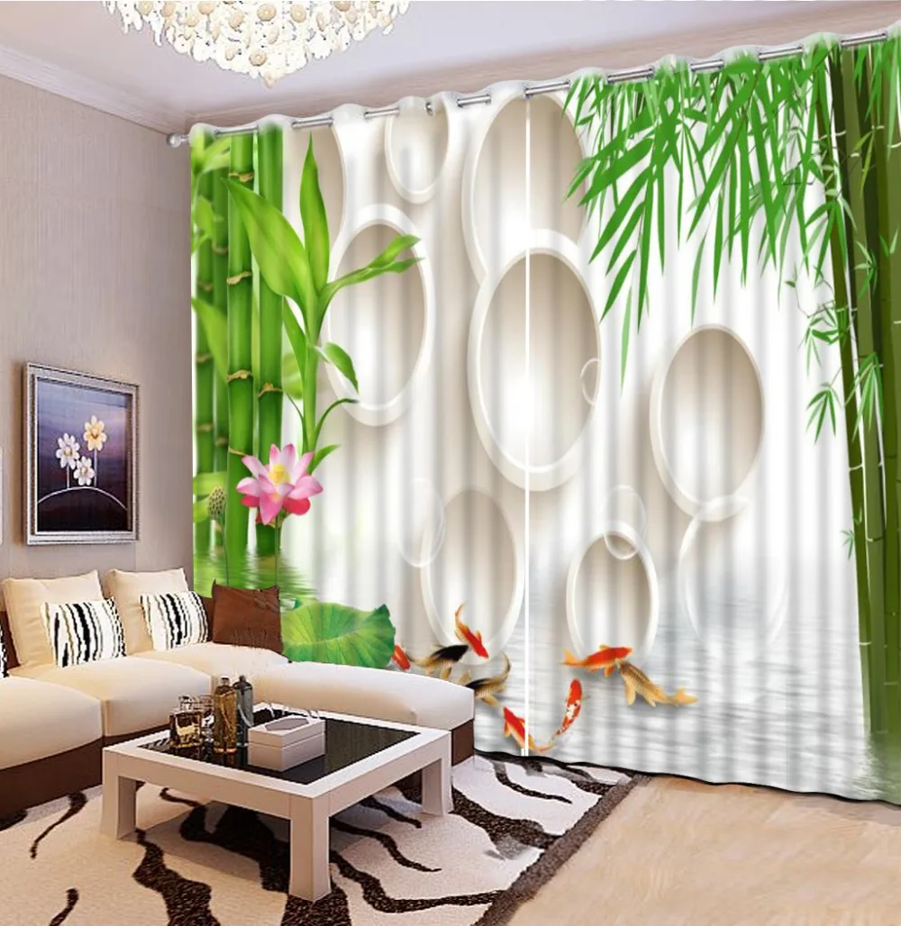 

Modern living room curtains 3d stereoscopic bamboo fish custom curtains modern blackout curtains for bedroom home decor