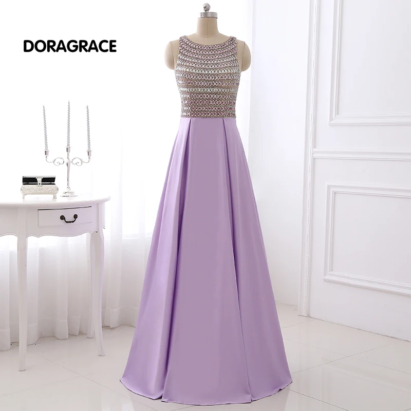 Doragrace новое прибытие гламурная кристалл бисера line этаж длина с открытой спиной пром платья вечерние платья dge079