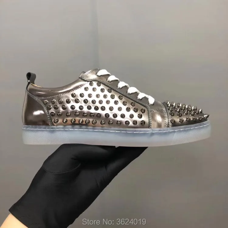 Cl Espejo Remaches Zapatos Planos Rojo Casuales Andgz De Cuero Corte Plata Transparente Mocasines Calzado Hombre Bajo Fondo Para dIEBq