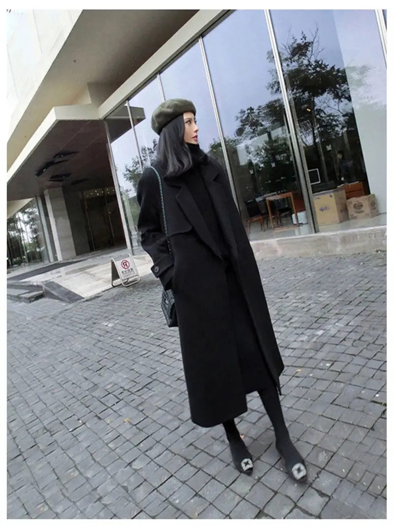 Новое весеннее шерстяное пальто женское длинное шерстяное пальто женское черное зимнее пальто Длинная Верхняя одежда для женщин S/M/L/XL/XXL