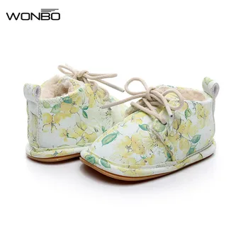 

hot sell hard sole winter super warm fur pu leather floral style baby moccasins shoes baby girl boys shoes baby boots