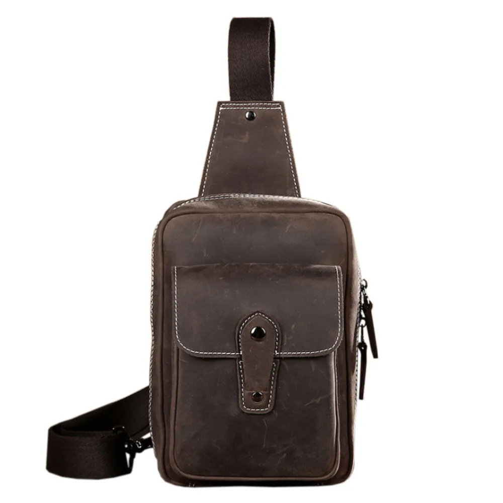 

Men Top Quality Genuine Leather Crazy Horse Cowhide Retro Shoulder CrossBody Bag Sling Chest Back Pack
