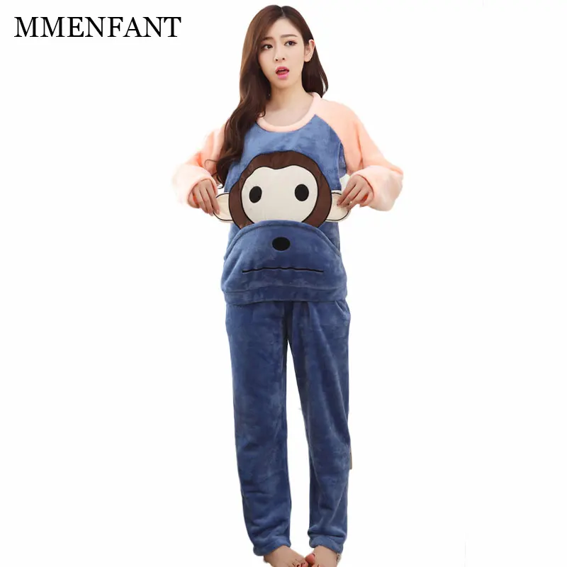 

Autumn and winter maternity clothes sets 2pc Mouth monkey prenatal nurse breast-feeding plus thickening flannel pajamas suit