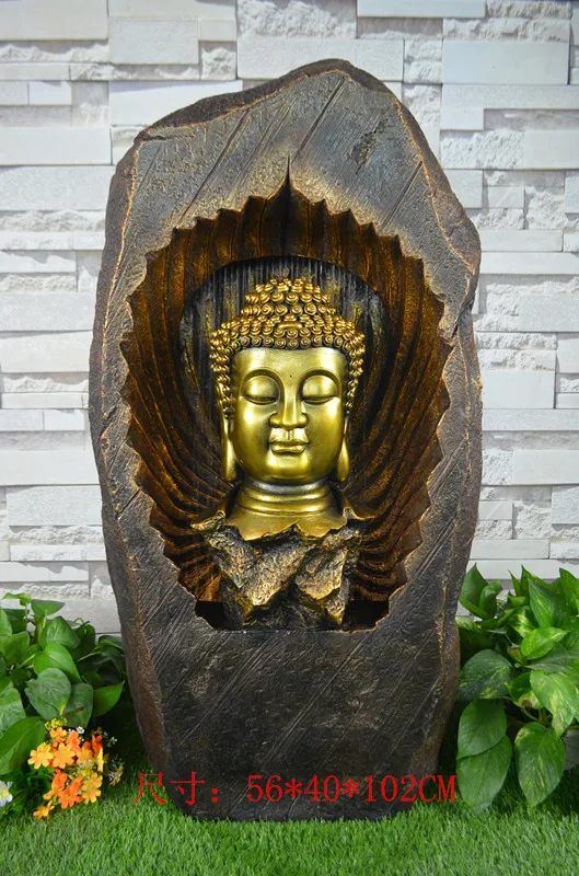Large rockery, water fountain. Indoor Buddha. Courtyard sitting room