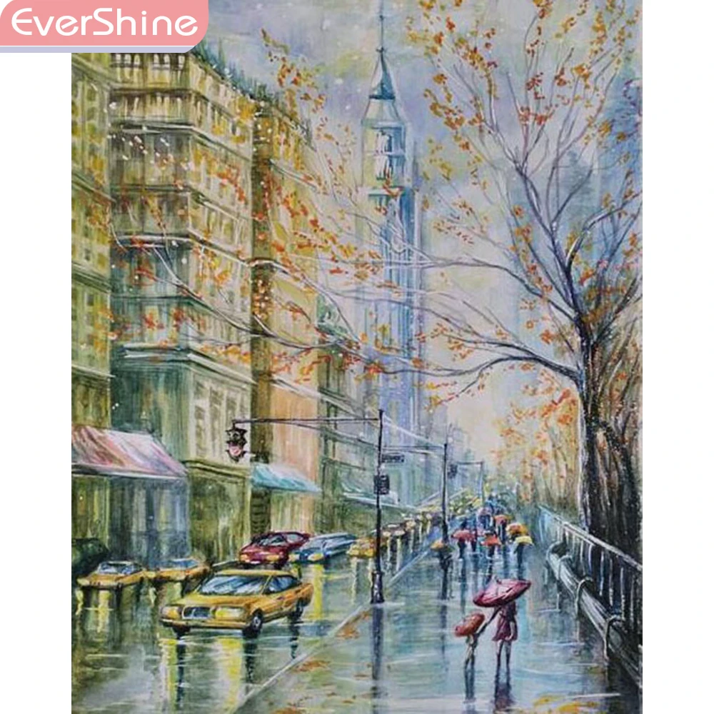 

EverShine Diamond Mosaic Scenery Picture Of Rhinestones 5D Diamond Painting Full Square/round street Diamond Embroidery Sale