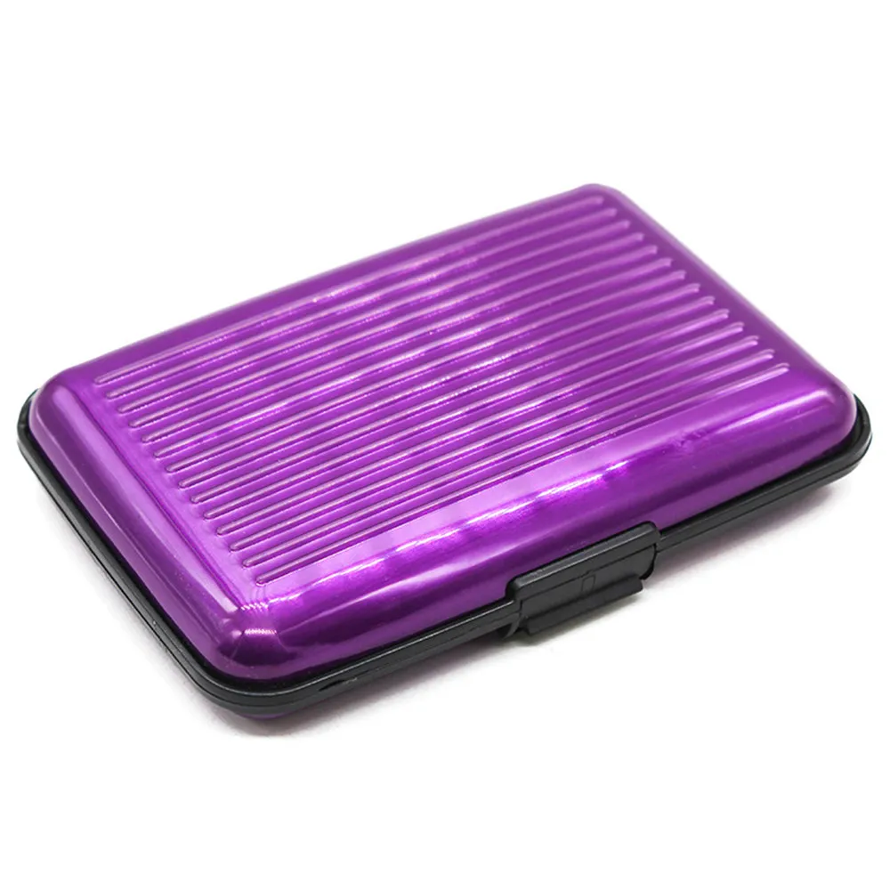 Алюминиевый Противоугонный кредитный держатель для карт, блокирующий кошелек, кожаный унисекс, информация о безопасности, металлический кошелек, Бесконтактный блочный чехол - Цвет: purple