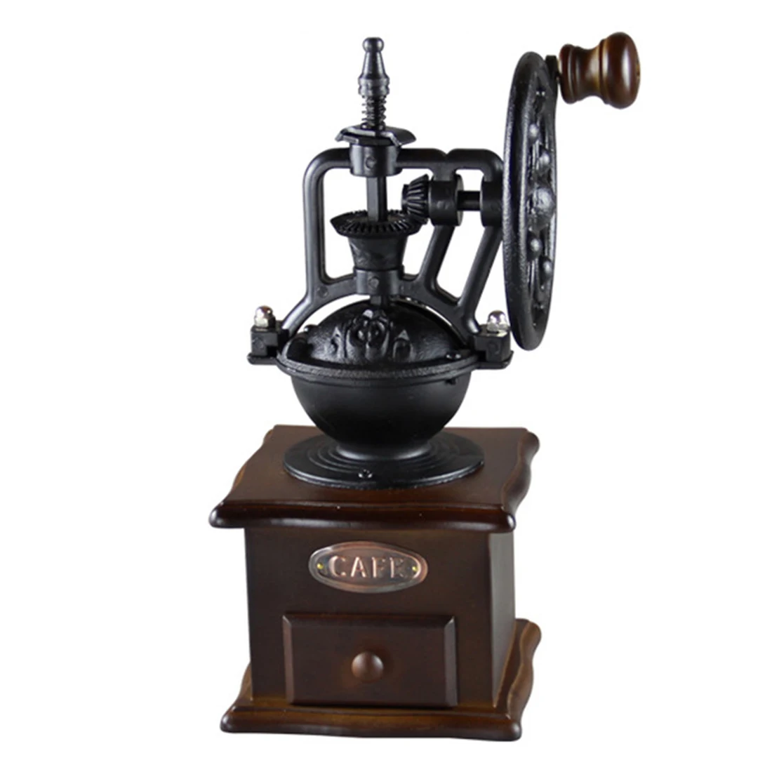 

HIPSTEEN Ferris Wheel Design Retro Sky Wheel Solid Wood Manual Coffee Grinder Durable Household Pulverizer Coffee Tools- Brown