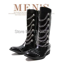 Free shipping, version of the British punk stage trend pointed men boots, Rivet jeans Riding Equestrian Knee-High boots