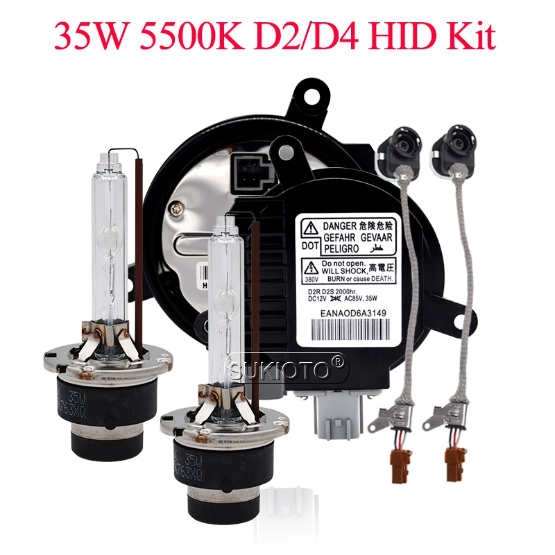 SUKIOTO Super Vision 35W 5500K D2S Xenon HID Kit D4S Xenon HID Replacement Bulb Kit OEM 35W D2S D4S Car Headlight Ballast Kit (2)