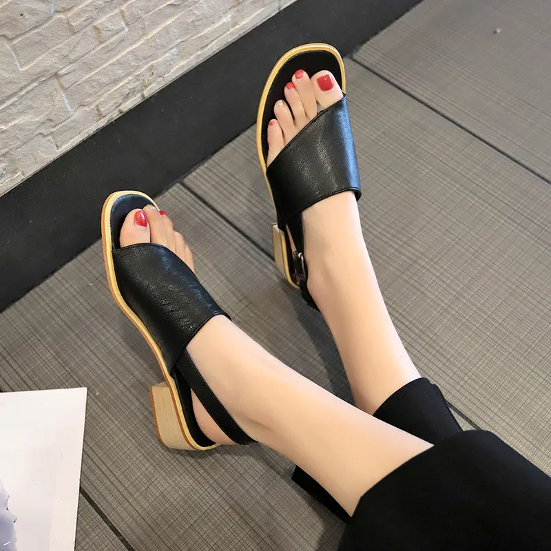 Woman Sandals Shoes Slippers Summer Style Wedges Pumps High Heels Buckle Strap Fashion Solid Gladiator Shoes Women