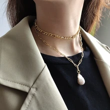 LouLeur, серебро 925 пробы, жемчужное ожерелье в стиле барокко, Золотая квадратная цепочка, подвеска в виде капли воды, ожерелье для женщин, романтическое ювелирное изделие, подарок